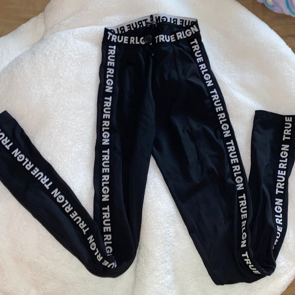 True religion black leggings logo